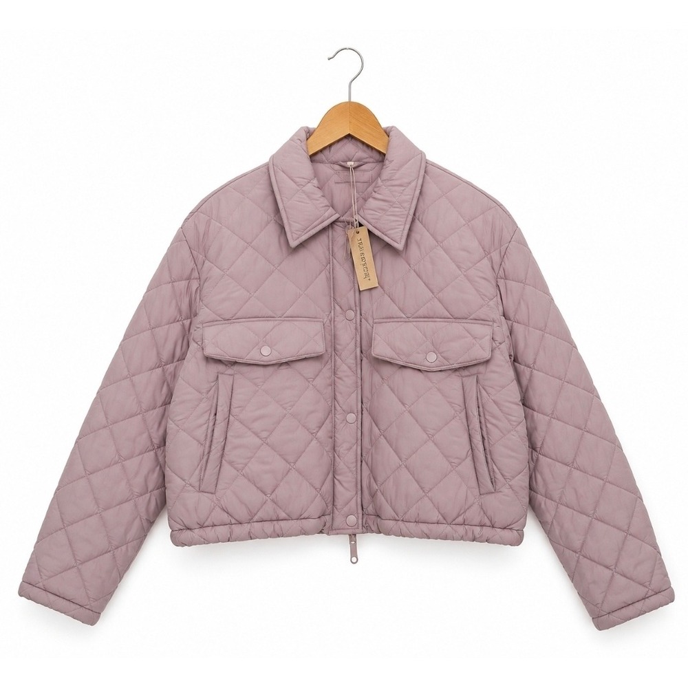 BlankNYC Quilted Cropped Jacket Dusty Mauve Purple Snap Front Puffer jacket